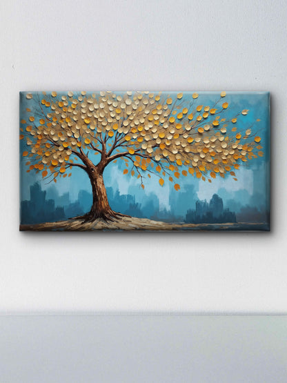 textured-autumn-golden leaf-tree-Floral & Botanical-3D Textured Wall Art | UV Embossed Canvas Wall Frame for home decor and bed room