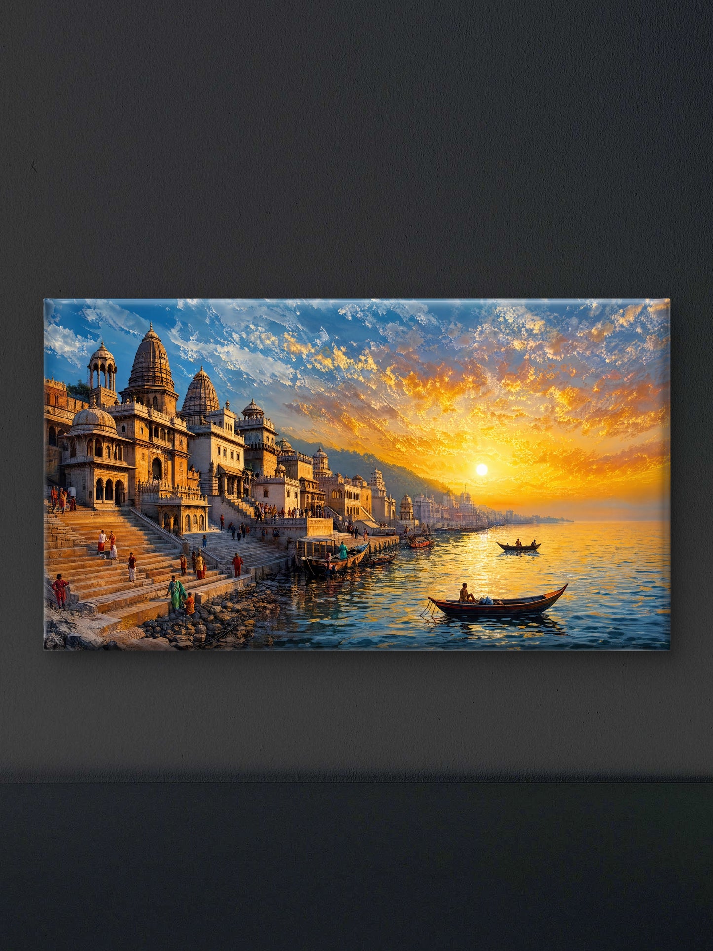 Celestial Varanasi-Luxurious-Indian Culture &  Folk Art 3D Textured Wall Art | UV Printed Embossed Canvas Wall Frame for Home Decor,living Room