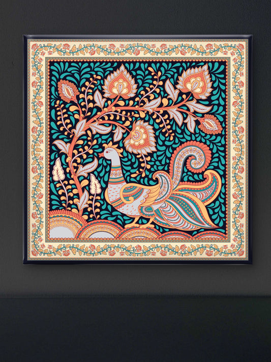 Kalamkari Traditional Ornaments Compositions Vector Design Arts-Luxurious-Indian Culture &  Folk Art 3D Textured Wall Art | UV Printed Embossed Canvas Wall Frame for Home Decor,living Room