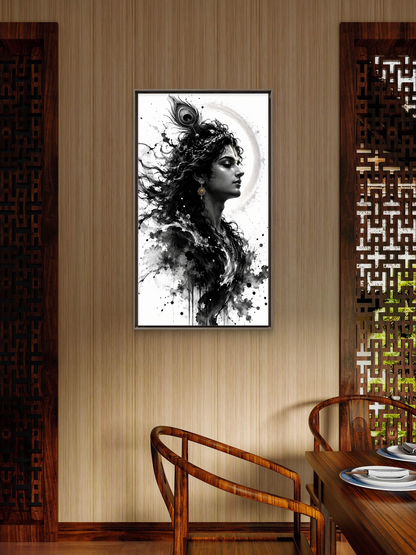 Shyam: The Dark Lord of Serenity-Luxurious-Gods and Divine Art 3D Textured Wall Art | UV Printed Embossed Canvas Wall Frame for Home Decor,living Room