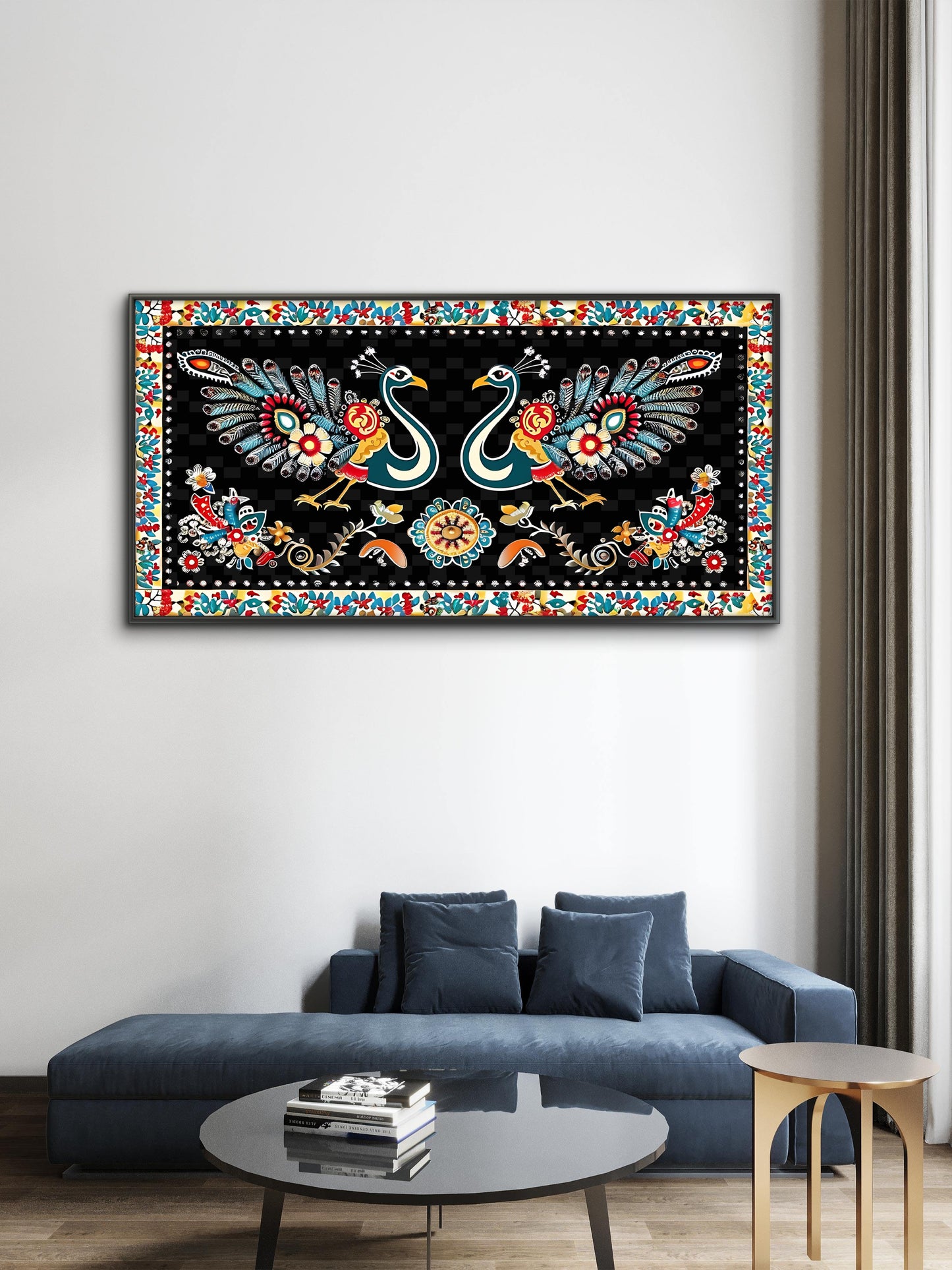 peacock-with-floral-pattern-Luxurious-Indian Culture &  Folk Art 3D Textured Wall Art | UV Printed Embossed Canvas Wall Frame for Home Decor,living Room