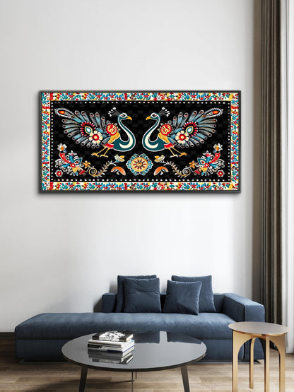 peacock-with-floral-pattern-Luxurious-Indian Culture &  Folk Art 3D Textured Wall Art | UV Printed Embossed Canvas Wall Frame for Home Decor,living Room