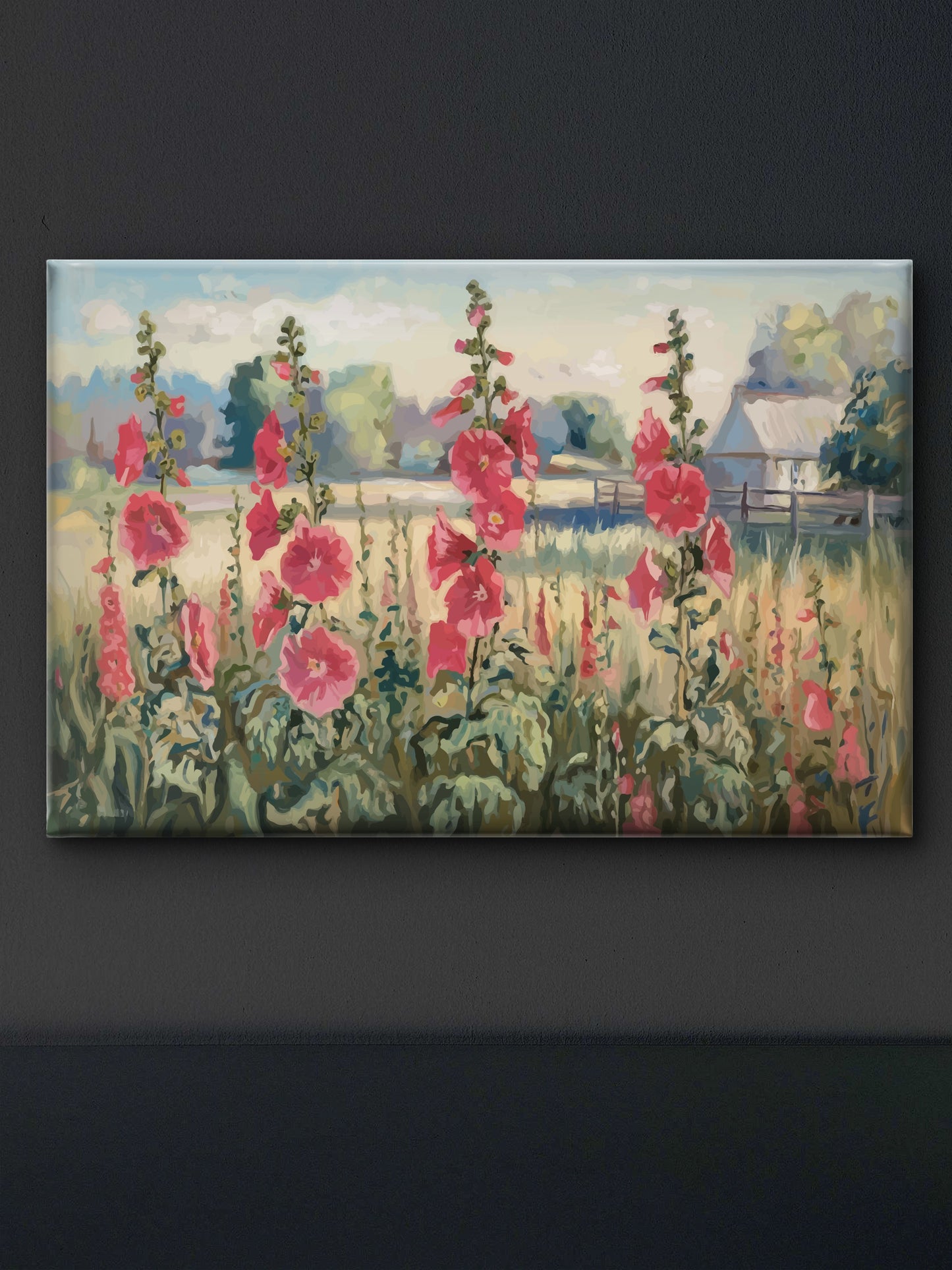 Flower With Farm View Landscape-Premium-Floral & Botanical-3D Textured Wall Art | UV Embossed Canvas Wall Frame for Living room and bed room