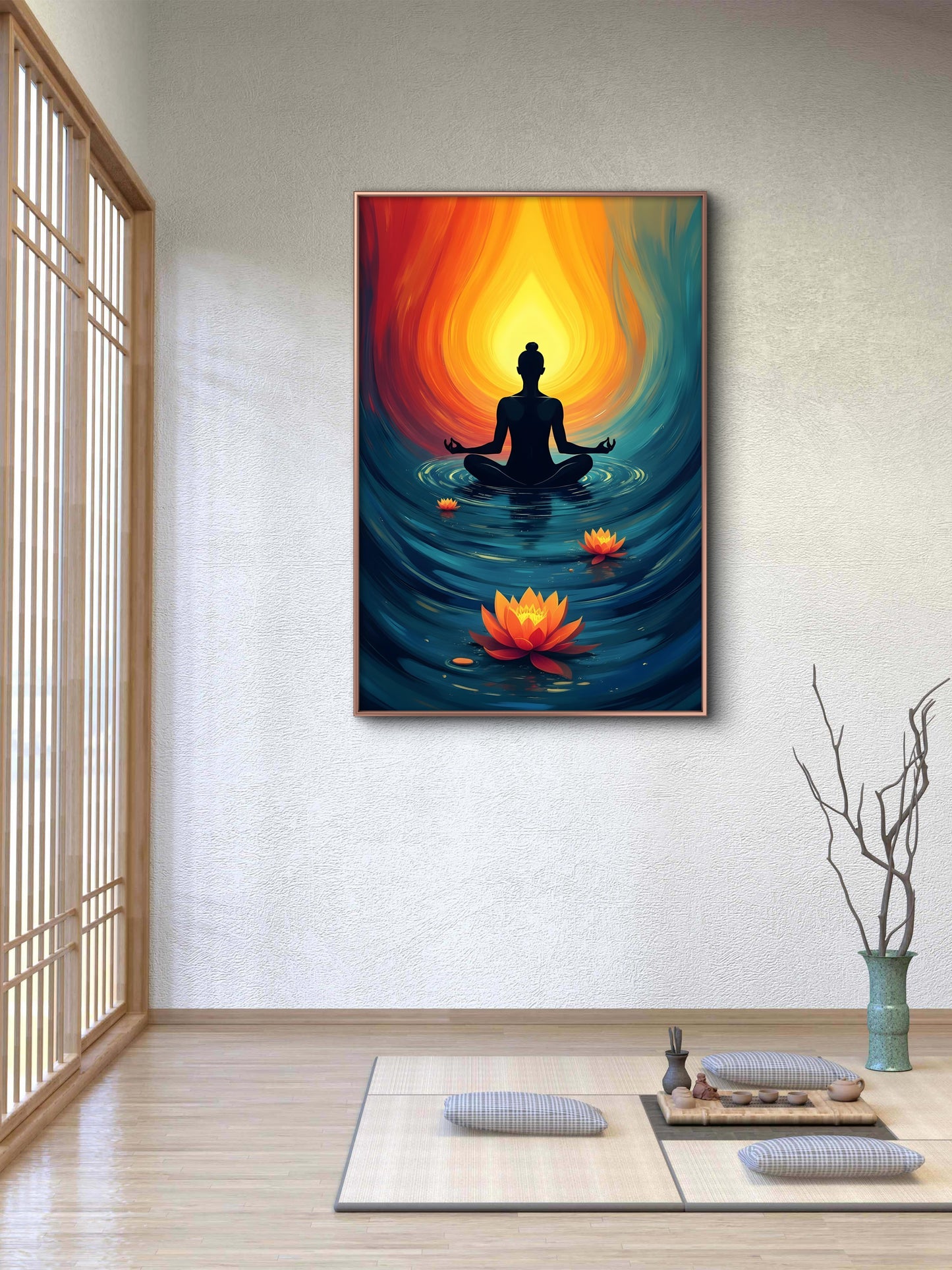 The Meditator Amidst the Lotus-Luxurious-Serenity & Wellness-3D Textured Wall Art | UV Embossed Canvas Wall Frame for Meditation Space
