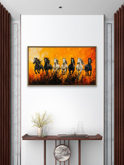 seven running horses -Luxurious-Wildlife & Animals 3D Textured Wall Art | UV Printed Embossed Canvas Wall Frame for Home Decor,living Room