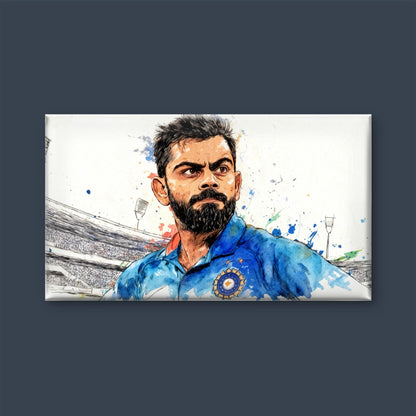 Blue Splash Virat Kohli-Luxurious-Lifestyle & Hobbies-3D Textured Wall Art | UV Embossed Canvas Wall Frame for Kids room and office