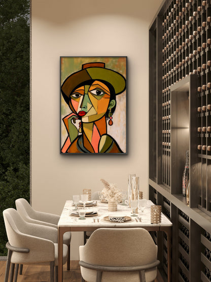 Picasso Woman in a Brown Hat-Luxurious-Modern Art & Abstract| 3D Textured Wall Art | UV Printed Embossed Canvas Wall Frame for Office,Meditation Space