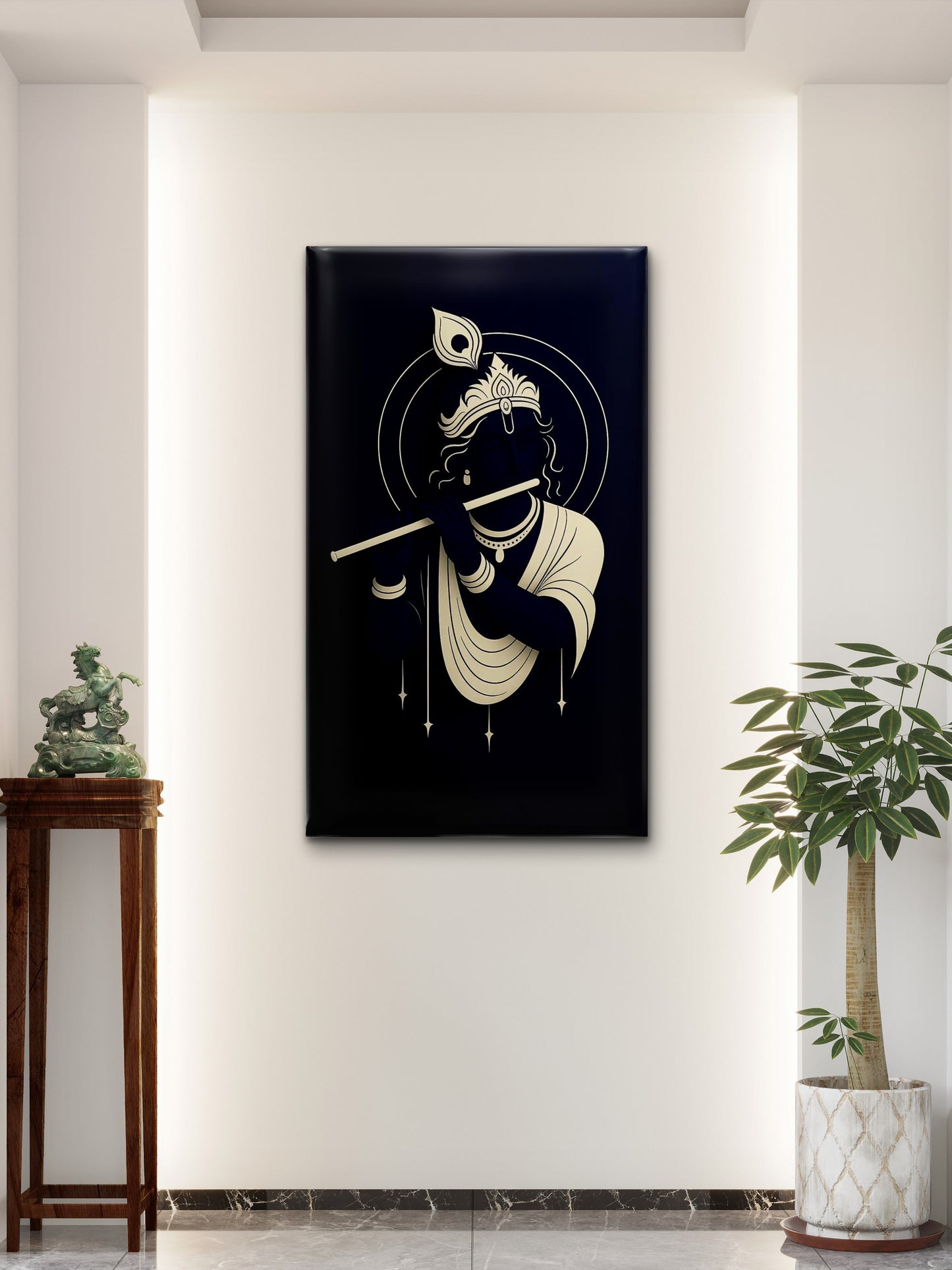Golden krishn-Luxurious-Spiritual & Mindful 3D Textured Wall Art | UV Printed Embossed Canvas Wall Frame for Prayer room ,Meditation Space