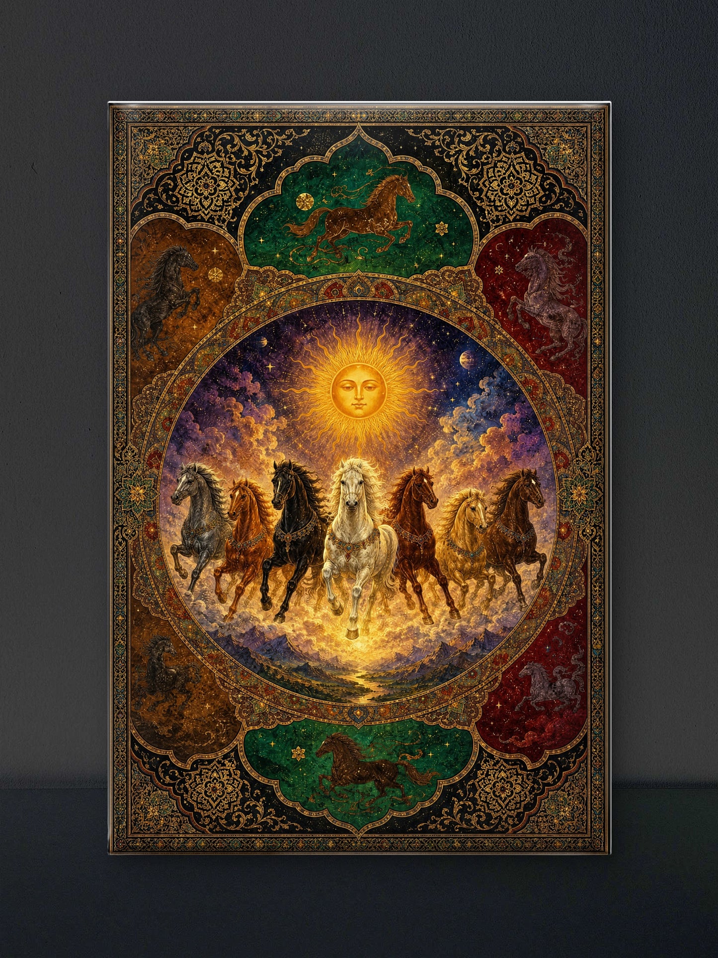 The Seven Horses-Luxurious-Wildlife & Animals 3D Textured Wall Art | UV Printed Embossed Canvas Wall Frame for Home Decor,living Room