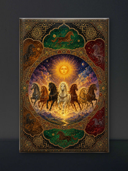 The Seven Horses-Luxurious-Wildlife & Animals 3D Textured Wall Art | UV Printed Embossed Canvas Wall Frame for Home Decor,living Room