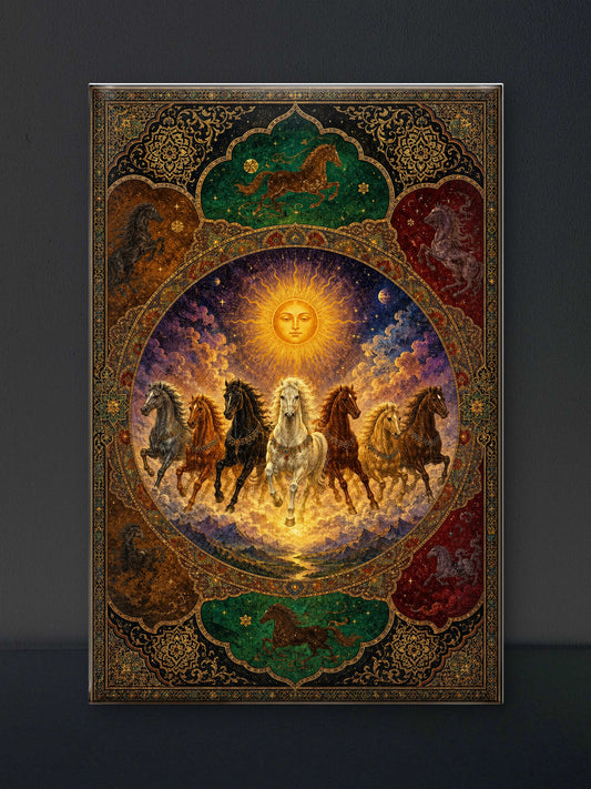 The Seven Horses-Luxurious-Wildlife & Animals 3D Textured Wall Art | UV Printed Embossed Canvas Wall Frame for Home Decor,living Room