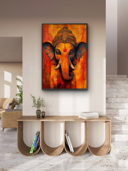 Lord Ganesha-Luxurious-Spiritual & Mindful 3D Textured Wall Art | UV Printed Embossed Canvas Wall Frame for Prayer room ,Meditation Space