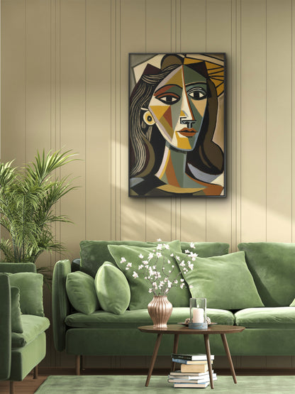 cubist-portrait-of-a-womans-face-Luxurious-Modern Art & Abstract| 3D Textured Wall Art | UV Printed Embossed Canvas Wall Frame for Office,Meditation Space
