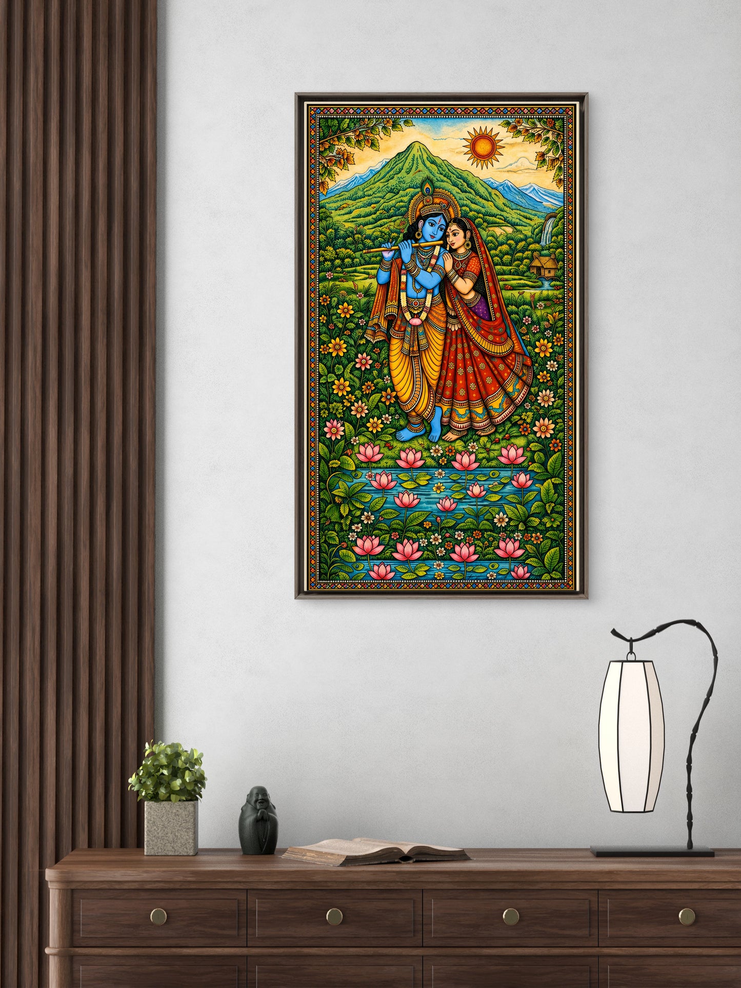 Serenade in the Valley radha krishn-Luxurious-Gods and Divine Art 3D Textured Wall Art | UV Printed Embossed Canvas Wall Frame for Home Decor,living Room