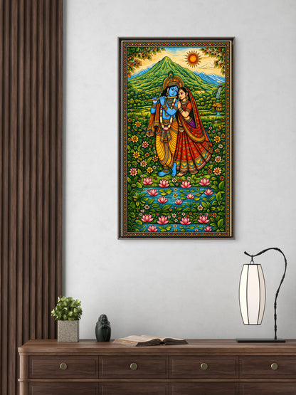 Serenade in the Valley radha krishn-Luxurious-Gods and Divine Art 3D Textured Wall Art | UV Printed Embossed Canvas Wall Frame for Home Decor,living Room