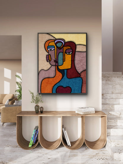 abstract-illustration-with-eyes-mouth-face-Luxurious-Modern Art & Abstract| 3D Textured Wall Art | UV Printed Embossed Canvas Wall Frame for Office,Meditation Space