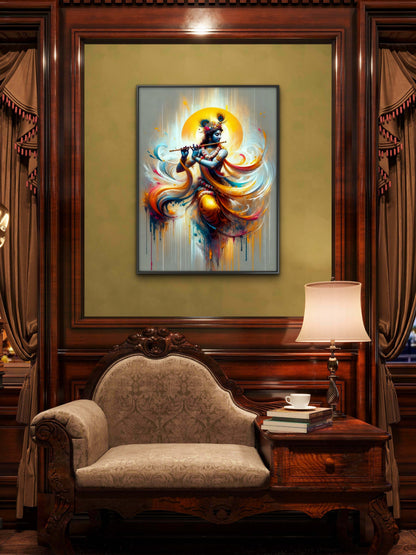 Krishna Watercolour digital Art-Luxurious-Spiritual & Mindful 3D Textured Wall Art | UV Printed Embossed Canvas Wall Frame for Prayer room ,Meditation Space