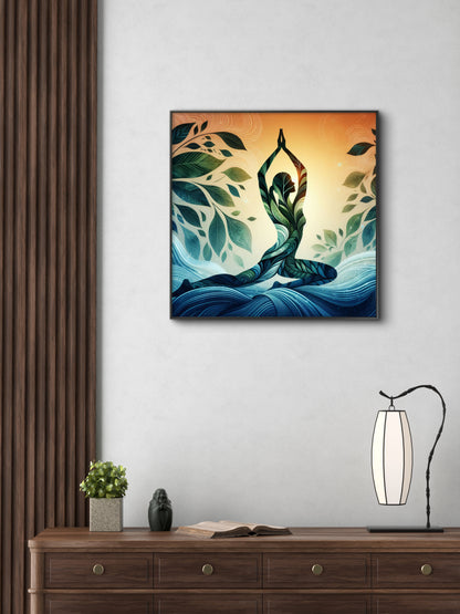 serene-silhouette-nature-Luxurious-Serenity & Wellness-3D Textured Wall Art | UV Embossed Canvas Wall Frame for Meditation Space