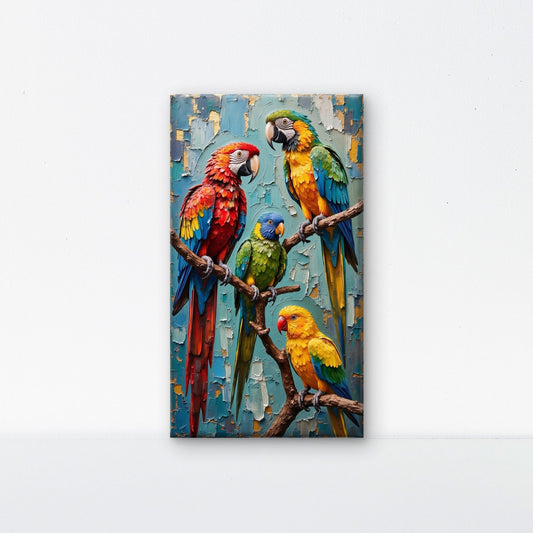 3D Impasto Tropical Parrots Luxurious-Wild life & animal -3D Textured Wall Art | UV Embossed Canvas Wall Frame for Home decor