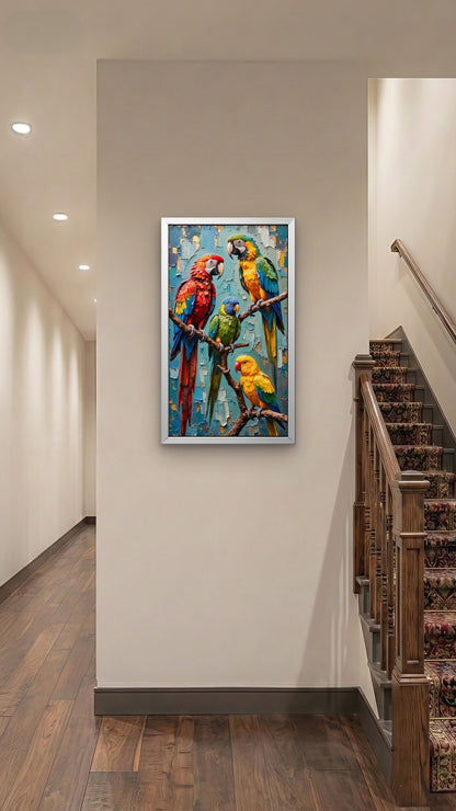 3D Impasto Tropical Parrots Luxurious-Wild life & animal -3D Textured Wall Art | UV Embossed Canvas Wall Frame for Home decor