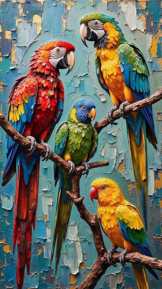 3D Impasto Tropical Parrots Luxurious-Wild life & animal -3D Textured Wall Art | UV Embossed Canvas Wall Frame for Home decor