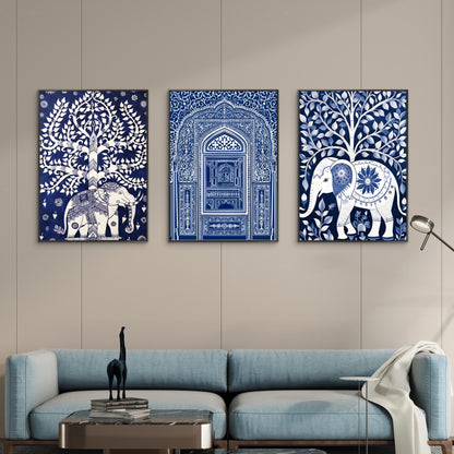 Mughal/Rajasthani architectural and botanical motifs-luxury-3D Textured Wall Art | UV Embossed Canvas Wall Frame for Home decor