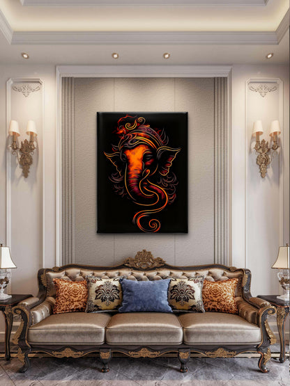 Ganesha Glowing Digital art-Luxurious-Spiritual & Mindful 3D Textured Wall Art | UV Printed Embossed Canvas Wall Frame for Prayer room ,Meditation Space