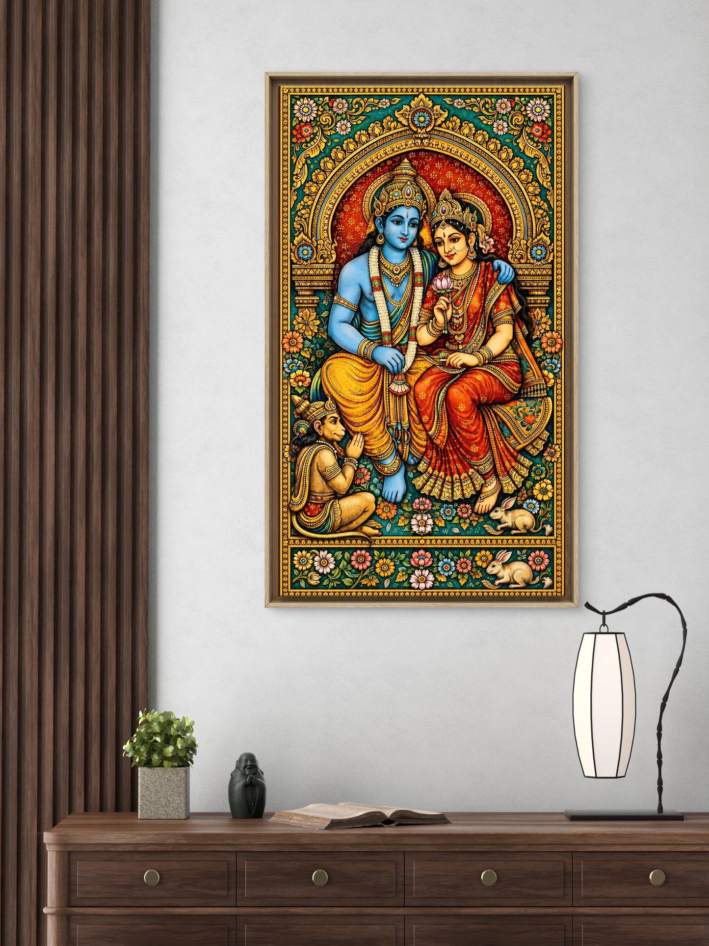 Divine Love and Devotion: The Traditional Splendor of Ram Darbar-Luxurious-Gods and Divine Art 3D Textured Wall Art | UV Printed Embossed Canvas Wall Frame for Home Decor,living Room