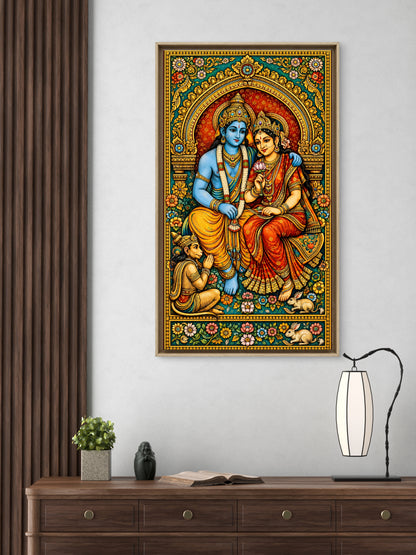 Divine Love and Devotion: The Traditional Splendor of Ram Darbar-Luxurious-Gods and Divine Art 3D Textured Wall Art | UV Printed Embossed Canvas Wall Frame for Home Decor,living Room