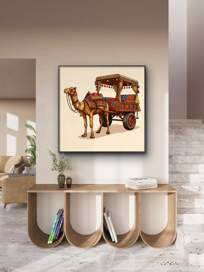 Ornate Rajasthani Desert Cart-Luxurious-Indian Culture &  Folk Art 3D Textured Wall Art | UV Printed Embossed Canvas Wall Frame for Home Decor,living Room