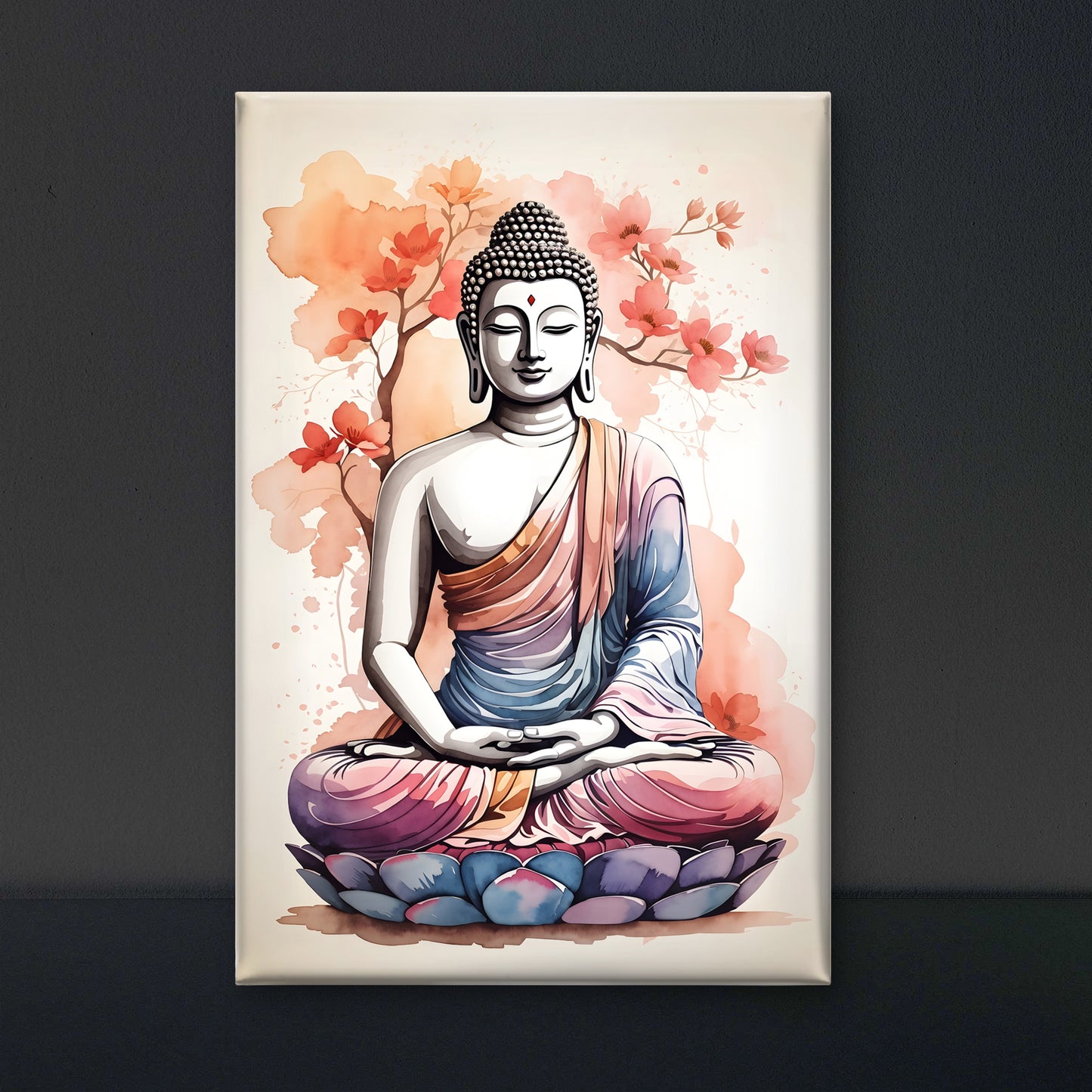 The Peaceful Aura of Buddha and Floral Beauty-Luxurious-Serenity & Wellness-3D Textured Wall Art | UV Printed Embossed Canvas Wall Frame for Home Decor,living Room