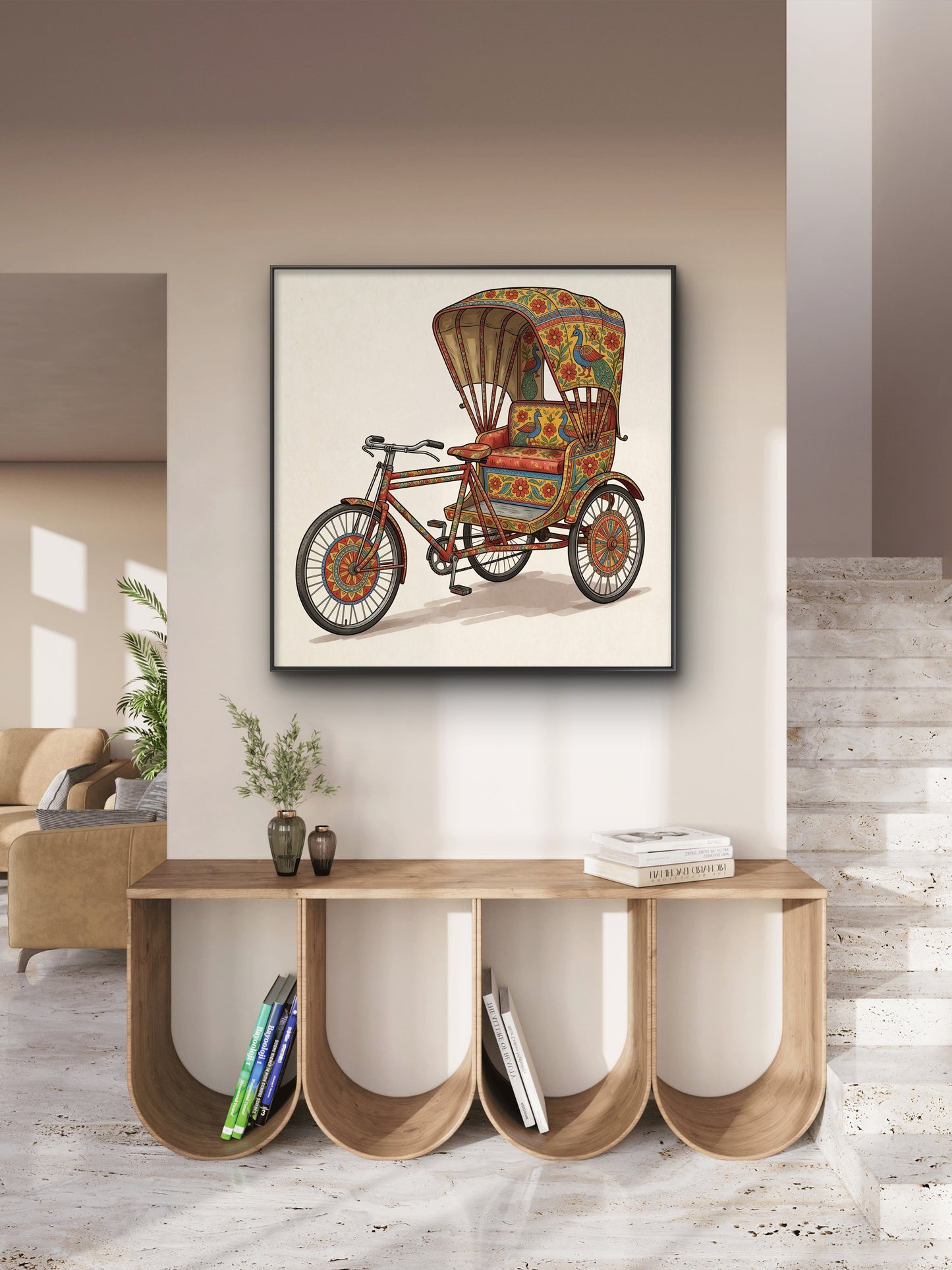 Peacock & Petal Rickshaw-Luxurious-Indian Culture &  Folk Art 3D Textured Wall Art | UV Printed Embossed Canvas Wall Frame for Home Decor,living Room