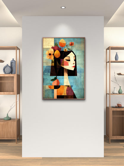 Floral Crown Cubist Portrait-Luxurious-Modern Art & Abstract| 3D Textured Wall Art | UV Printed Embossed Canvas Wall Frame for Office,Meditation Space