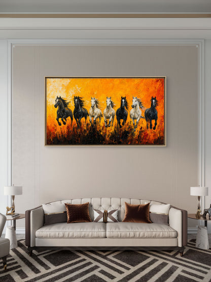 seven running horses -Luxurious-Wildlife & Animals 3D Textured Wall Art | UV Printed Embossed Canvas Wall Frame for Home Decor,living Room