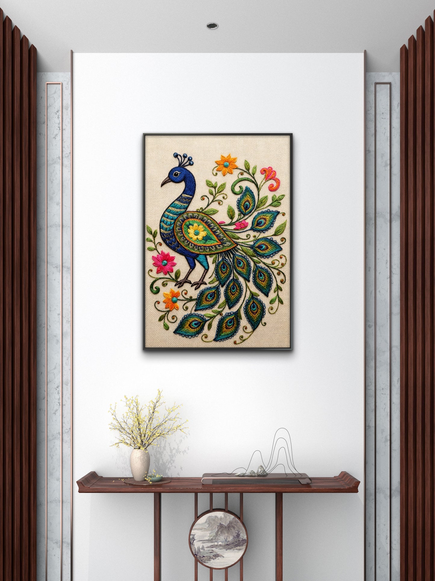 Grace of the Royal Peacock-Luxurious-Indian Culture &  Folk Art 3D Textured Wall Art | UV Printed Embossed Canvas Wall Frame for Home Decor,living Room