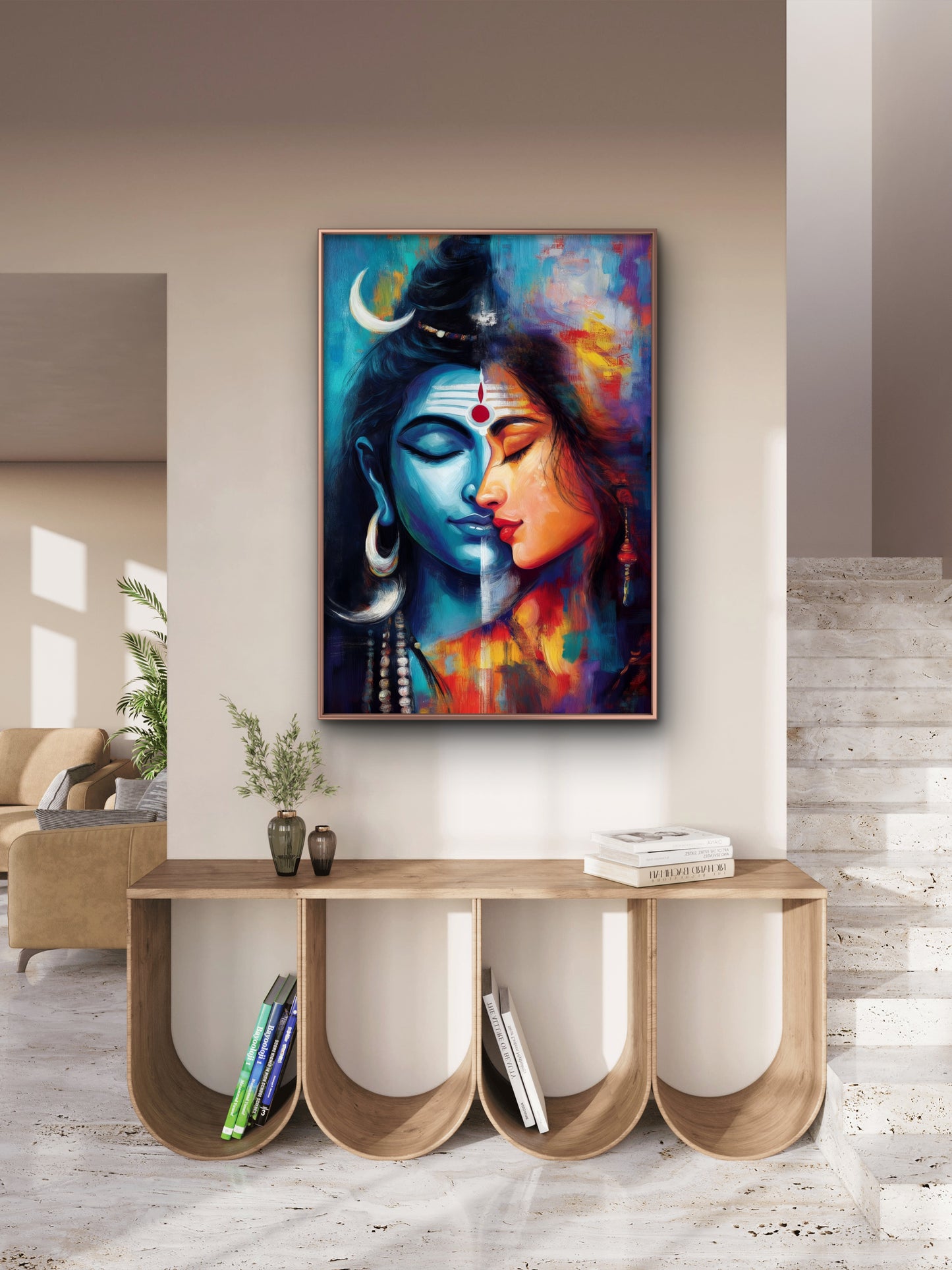 Parvati Parameswar Spiritual Digital art work-Luxurious-Spiritual & Mindful 3D Textured Wall Art | UV Printed Embossed Canvas Wall Frame for Prayer room ,Meditation Space
