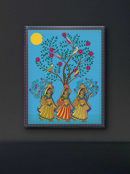 traditional-madhubani-Luxurious-Indian Culture &  Folk Art 3D Textured Wall Art | UV Printed Embossed Canvas Wall Frame for Home Decor,living Room