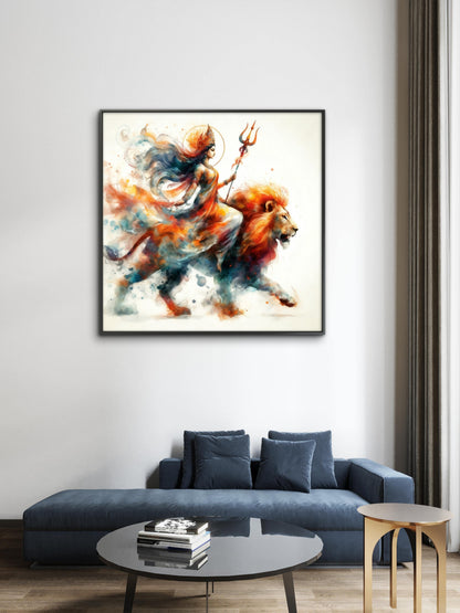 Maa Durga-Luxurious-Spiritual & Mindful 3D Textured Wall Art | UV Printed Embossed Canvas Wall Frame for Prayer room ,Meditation Space