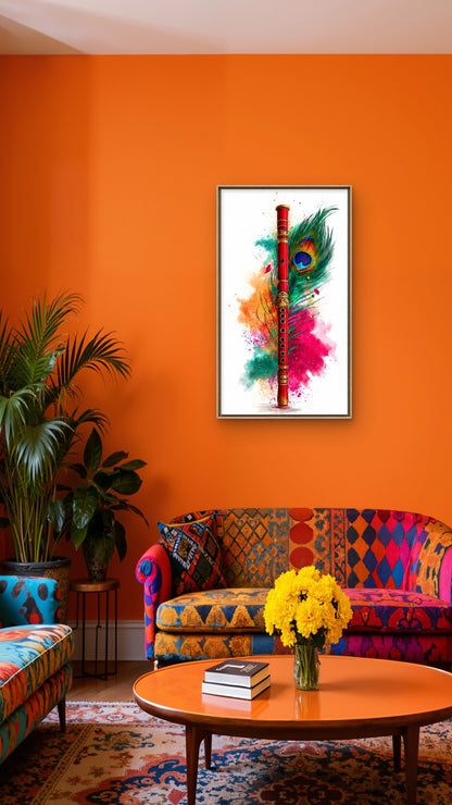 The Divine Flute-Luxurious-Culture, Heritage & Folk Art 3D Textured Wall Art | UV Printed Embossed Canvas Wall Frame for Home Decor,living Room
