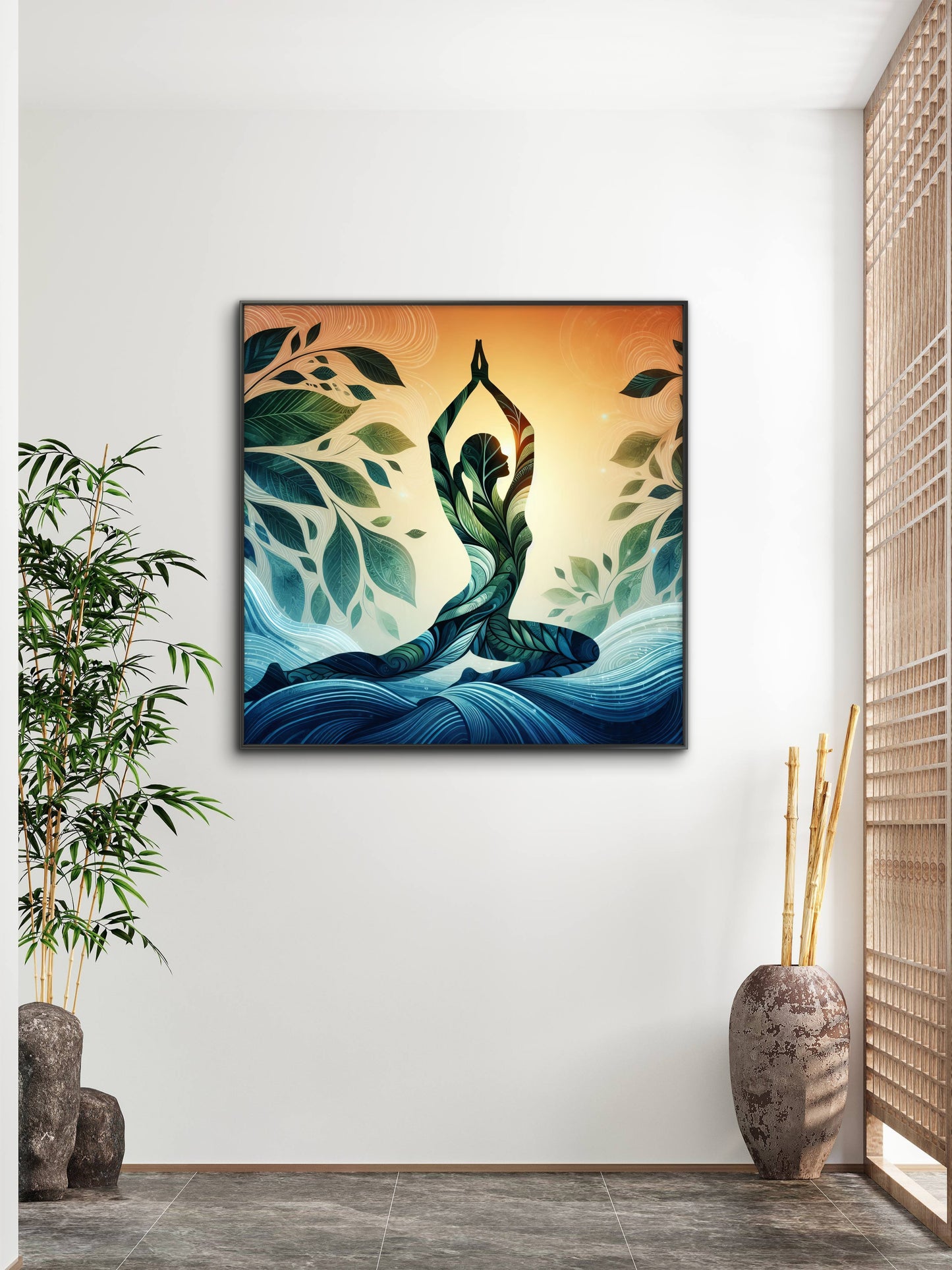 serene-silhouette-nature-Luxurious-Serenity & Wellness-3D Textured Wall Art | UV Embossed Canvas Wall Frame for Meditation Space