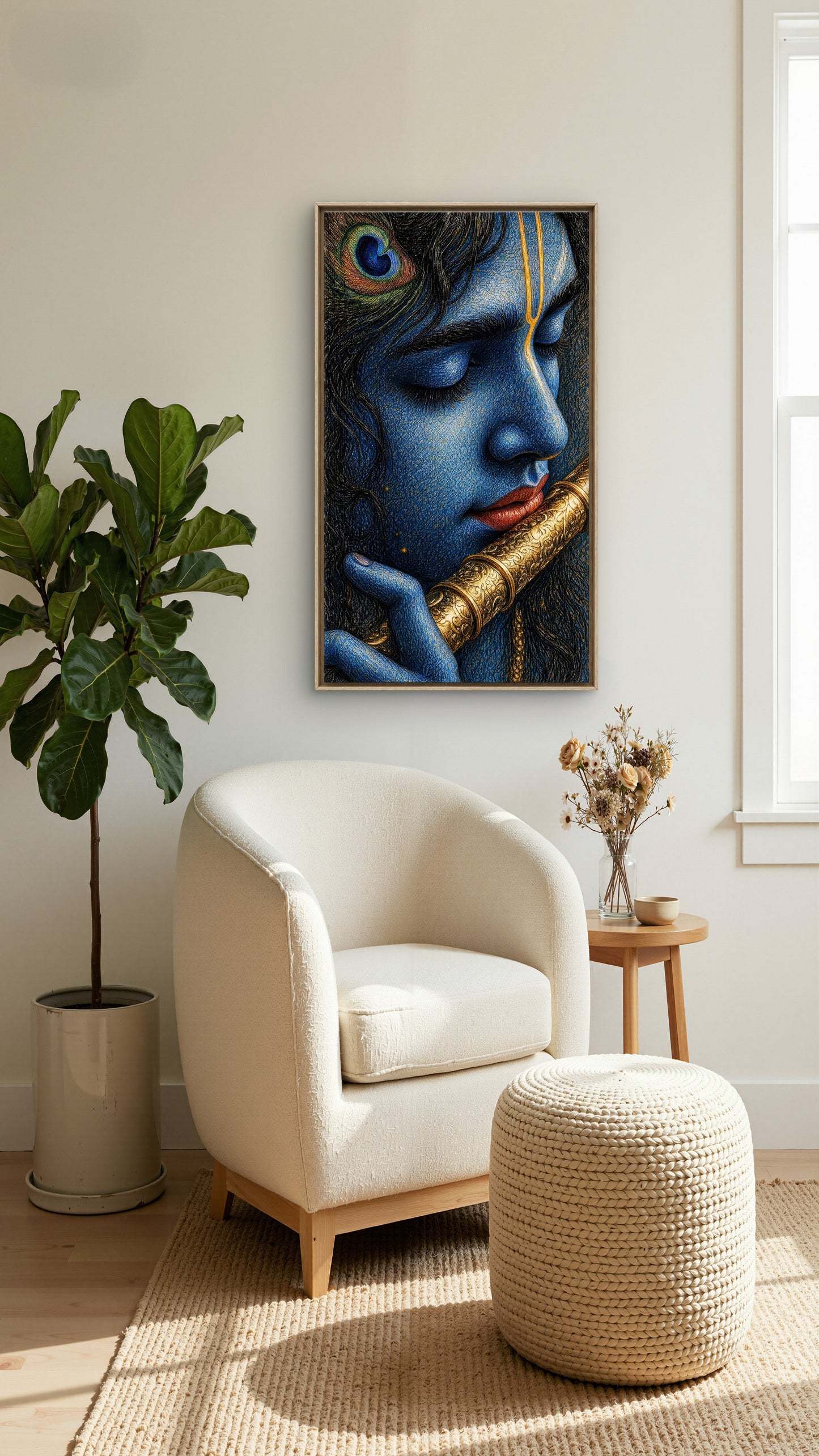 Lord Krishna -Luxurious-Gods and Divine Art 3D Textured Wall Art | UV Printed Embossed Canvas Wall Frame for Home Decor,living Room