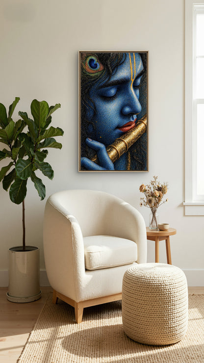 Lord Krishna -Luxurious-Gods and Divine Art 3D Textured Wall Art | UV Printed Embossed Canvas Wall Frame for Home Decor,living Room