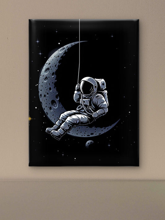 astronaut-is-hanging-moon-Premium-Cosmic & Fantasy-3D Textured Wall Art | UV Embossed Canvas Wall Frame for Kids room and bed room