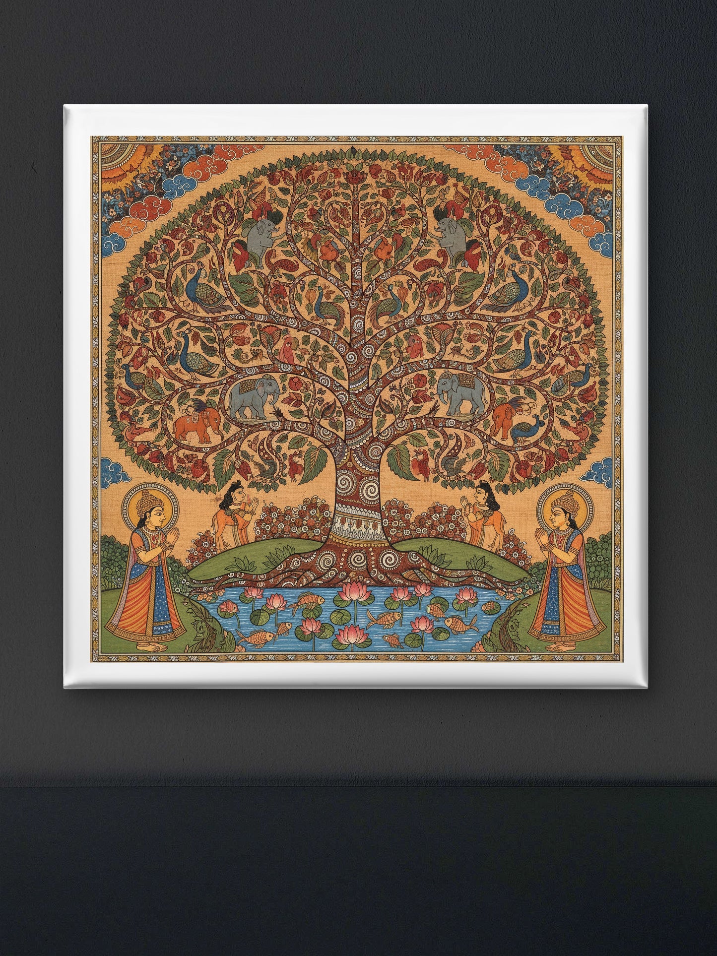 Traditional art like pichwai and kalamkari inspired tree of life-Luxurious-Indian Culture &  Folk Art 3D Textured Wall Art | UV Printed Embossed Canvas Wall Frame for Home Decor,living Room