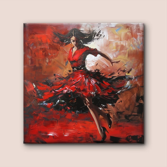 Woman-red-dress-with-white-flower-bottom-Luxurious-Lifestyle & Hobbies-3D Textured Wall Art | UV Embossed Canvas Wall Frame for Kids room and living room