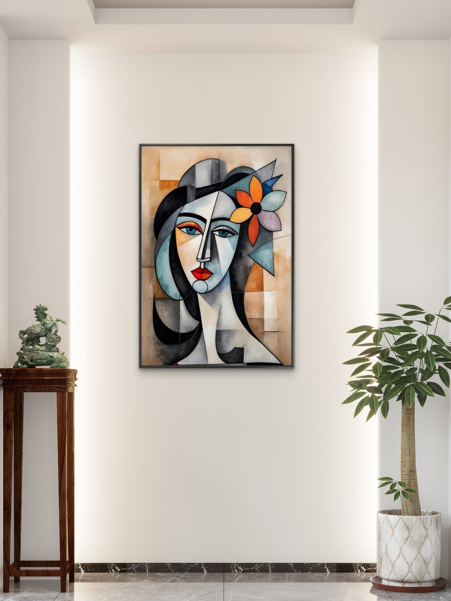 Pablo Picasso Style Woman Cubism Portrait-Luxurious-Modern Art & Abstract| 3D Textured Wall Art | UV Printed Embossed Canvas Wall Frame for Office,Meditation Space