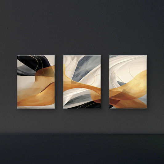 Set of three Abstract geometric-luxury-3D Textured Wall Art | UV Embossed Canvas Wall Frame for Home decor