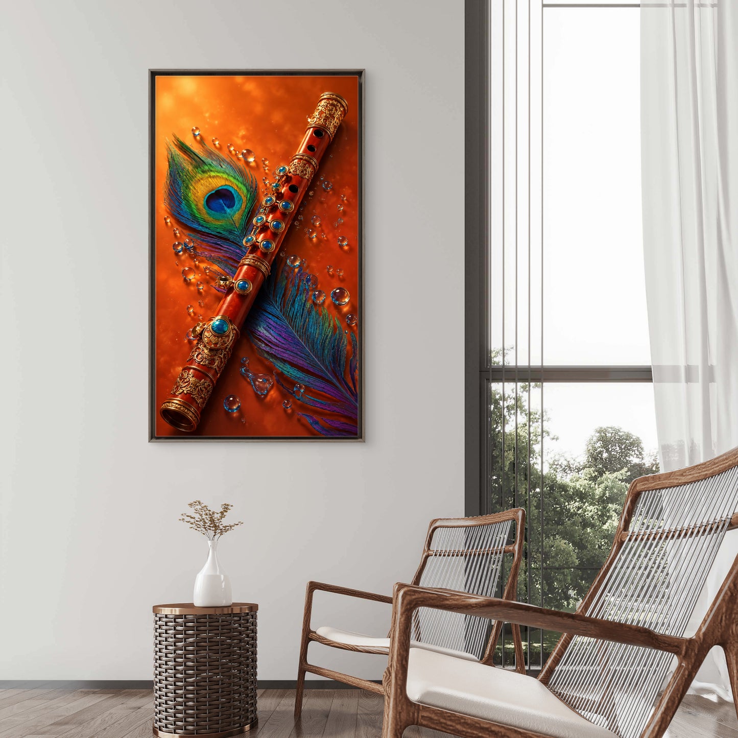 The Divine Bansuri of Lord Krishna-Luxurious-Gods and Divine Art 3D Textured Wall Art | UV Printed Embossed Canvas Wall Frame for Home Decor,living Room