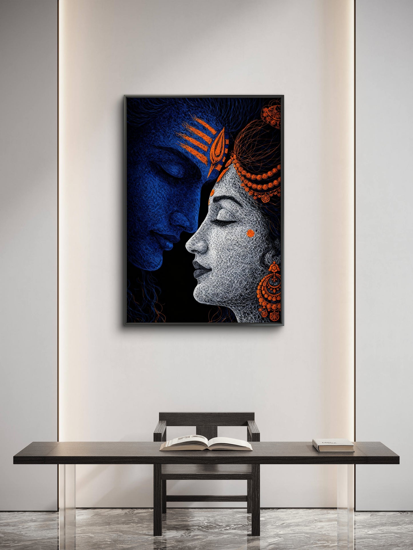 Lord Shiva The Eternal Love-Luxurious-Spiritual & Mindful 3D Textured Wall Art | UV Printed Embossed Canvas Wall Frame for Prayer room ,Meditation Space