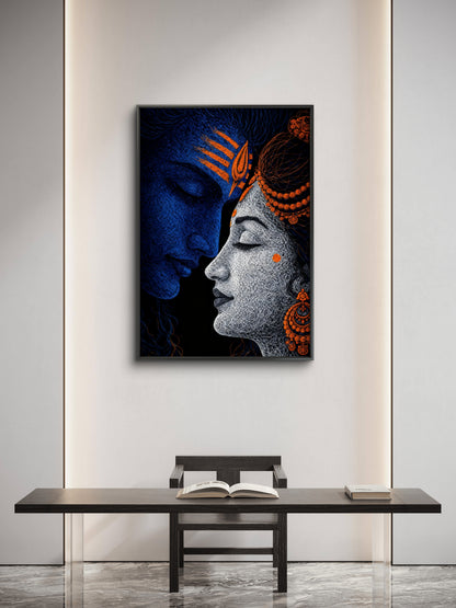 Lord Shiva The Eternal Love-Luxurious-Spiritual & Mindful 3D Textured Wall Art | UV Printed Embossed Canvas Wall Frame for Prayer room ,Meditation Space
